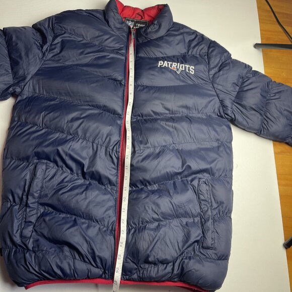 NFL New England Patriots Football Puffer Jacket Full Zip Hoodie Blue Size L Men - Picture 13 of 16